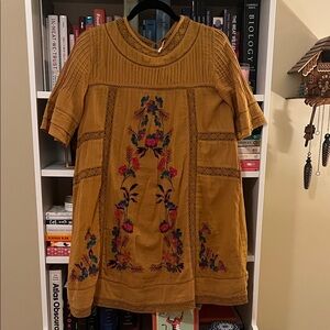 Embroidered Mustard Dress